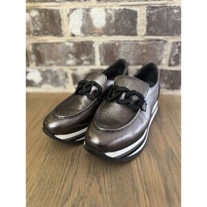 Softwaves Metallic Pewter Leather Chain Platform Loafers EU 38.5 US 7.5 M